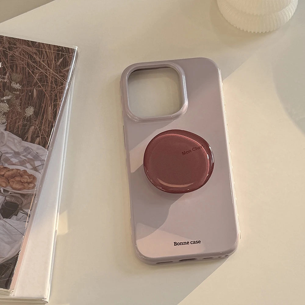 Cute Korean INS Simple Solid Colors with Bracket Soft Phone Case for Iphone 13 14 15 16 17 Pro Max Shockproof Protective Cover