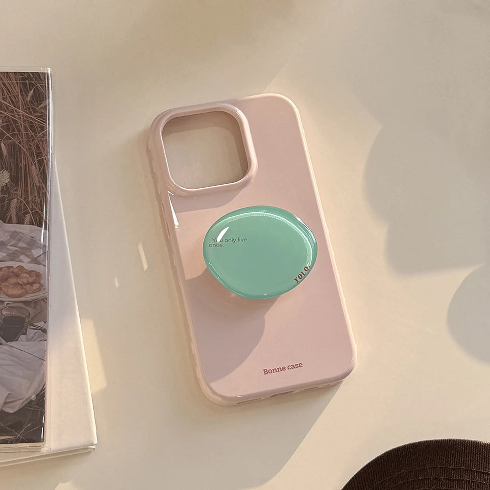 Cute Korean INS Simple Solid Colors with Bracket Soft Phone Case for Iphone 13 14 15 16 17 Pro Max Shockproof Protective Cover