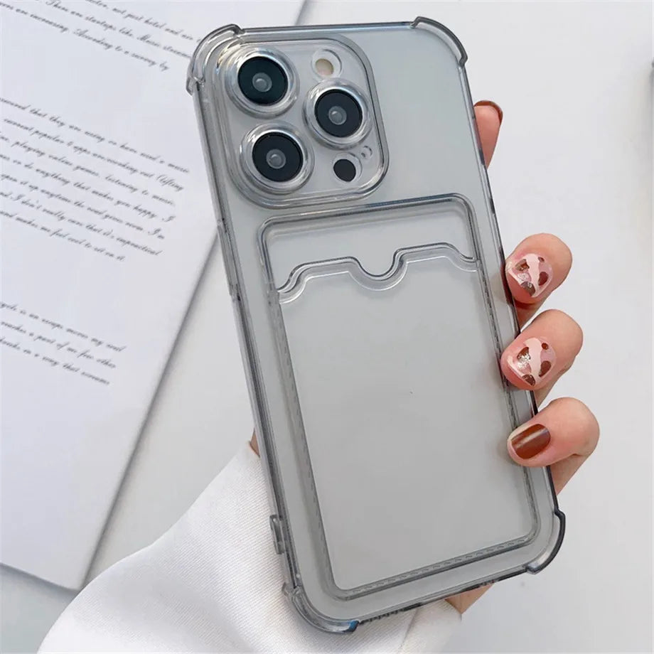 Wallet Card Holder Clear Soft Case For iPhone 11 13 12 14 15 16 Pro Max 17 Air X XSMax XR 16promax Transparent Card Slots Cover