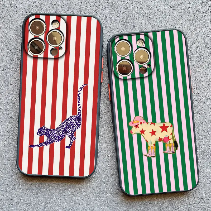 Simple Cute Green And White Plaid Animal Phone Case for Iphone 17 16 15 14 Pro Max 16 Plus 13 12 Mini 11 Pro Max XR XS X Cover